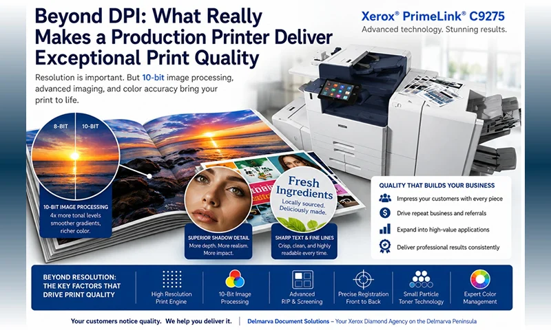 Delmarva Document Solutions Beyond DPI: The Production Print Buyer's Guide to Resolution, 10-Bit Image Processing, and Choosing the Right Production Printer